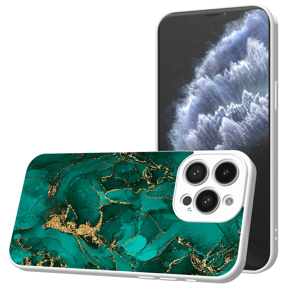 iPhone 11 Pro telefoonhoesje met goud groen marmer opdruk wit (1)
