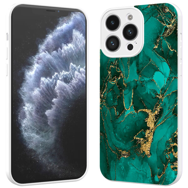 iPhone 11 Pro telefoonhoesje met goud groen marmer opdruk wit (2)
