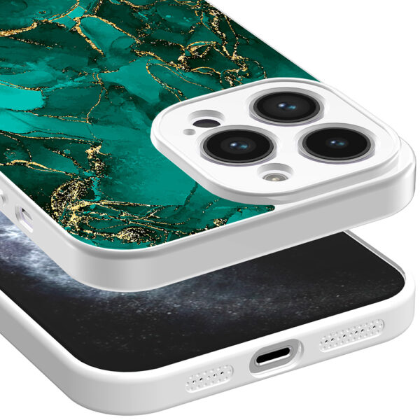 iPhone 11 Pro telefoonhoesje met goud groen marmer opdruk wit (3)