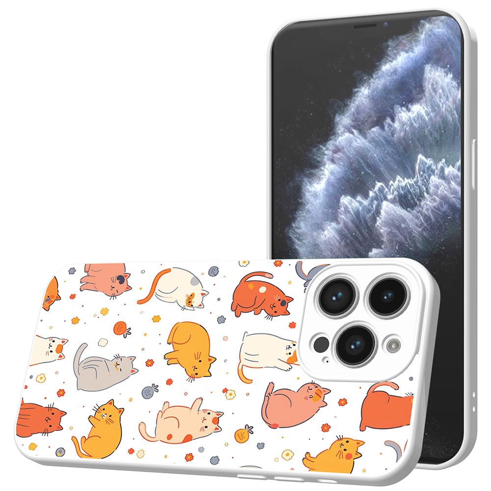 iPhone 11 Pro telefoonhoesje met katten en poezen opdruk wit (1)