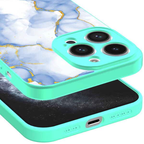 iPhone 11 Pro telefoonhoesje met lichtblauw goud marmer opdruk turqoise (3)