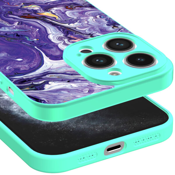 iPhone 11 Pro telefoonhoesje met paars goud marmer opdruk turqoise (3)