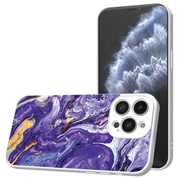 iPhone 11 Pro telefoonhoesje met paars goud marmer opdruk wit (1)