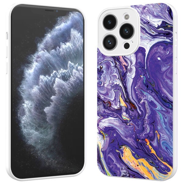 iPhone 11 Pro telefoonhoesje met paars goud marmer opdruk wit (2)