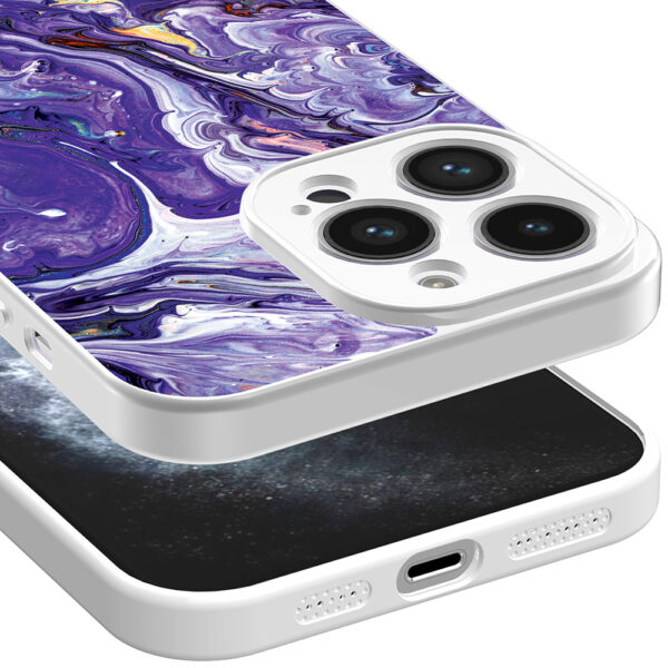 iPhone 11 Pro telefoonhoesje met paars goud marmer opdruk wit (3)