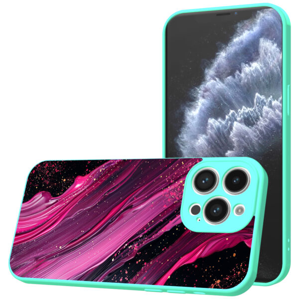 iPhone 11 Pro telefoonhoesje met paars roze marmer opdruk turqoise (1)