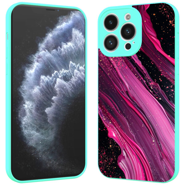 iPhone 11 Pro telefoonhoesje met paars roze marmer opdruk turqoise (2)