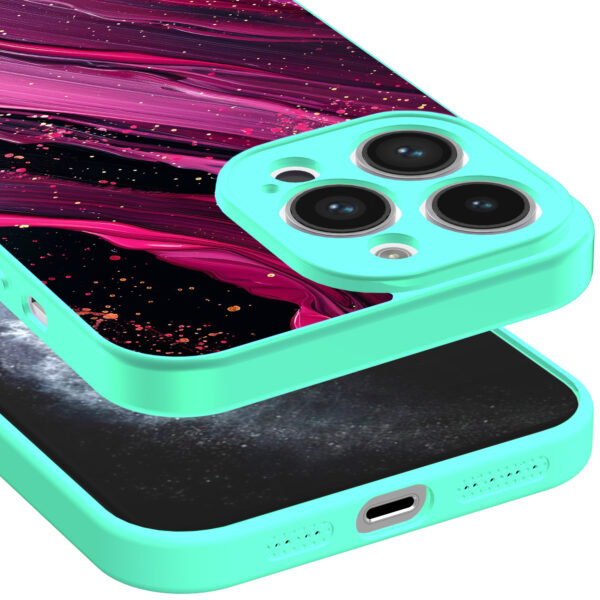 iPhone 11 Pro telefoonhoesje met paars roze marmer opdruk turqoise (3)