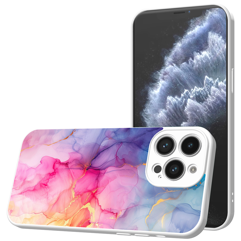 iPhone 11 Pro telefoonhoesje met regenboog marmer opdruk wit (1)