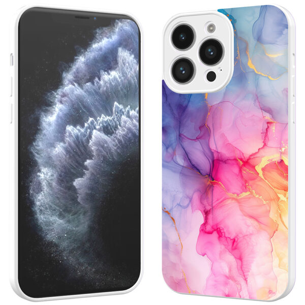iPhone 11 Pro telefoonhoesje met regenboog marmer opdruk wit (2)