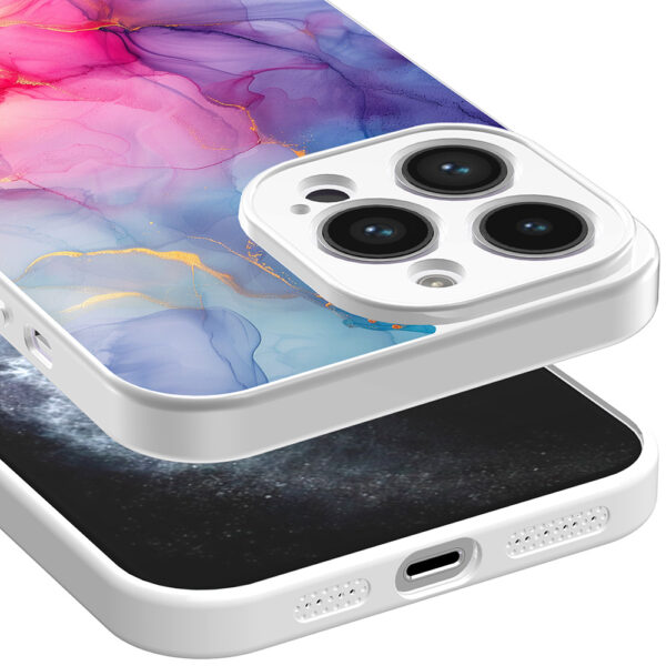 iPhone 11 Pro telefoonhoesje met regenboog marmer opdruk wit (3)