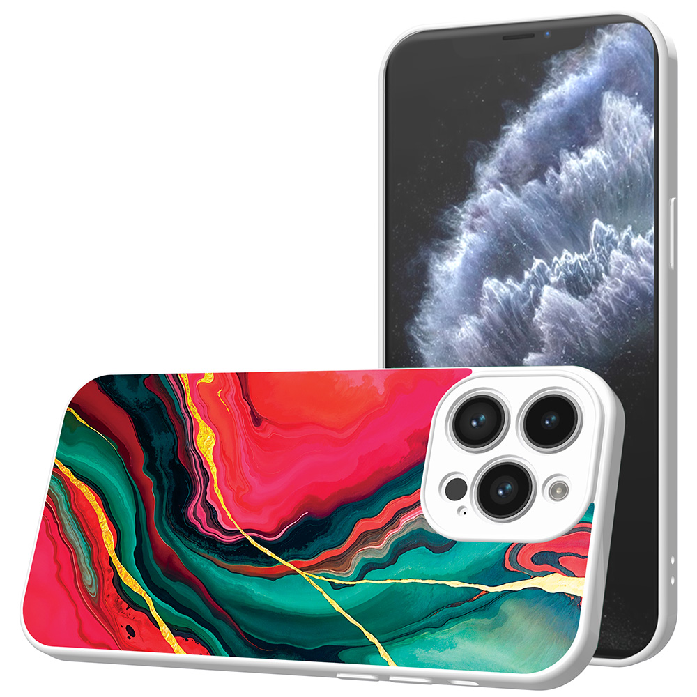 iPhone 11 Pro telefoonhoesje met rood groen marmer opdruk wit (1)