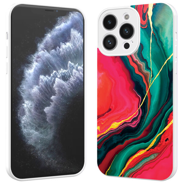 iPhone 11 Pro telefoonhoesje met rood groen marmer opdruk wit (2)