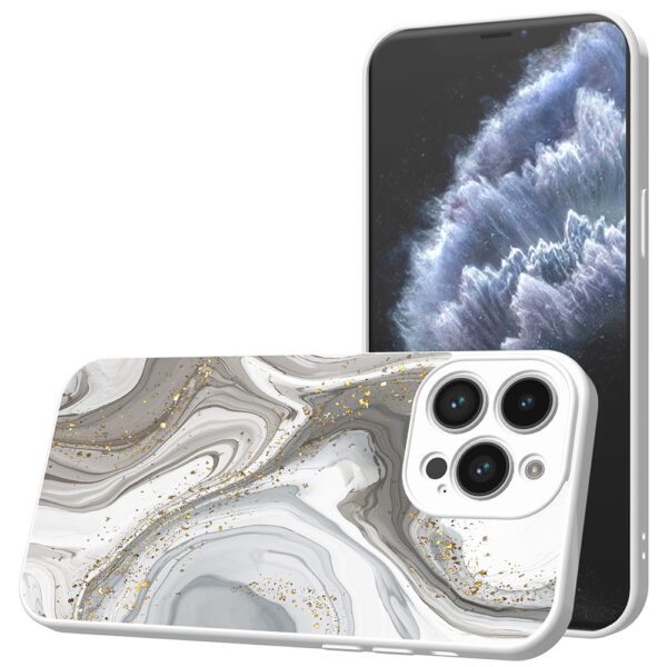 iPhone 11 Pro telefoonhoesje met zilver marmer opdruk wit (1)