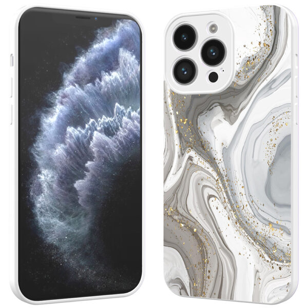 iPhone 11 Pro telefoonhoesje met zilver marmer opdruk wit (2)