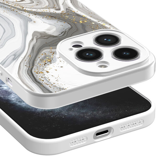 iPhone 11 Pro telefoonhoesje met zilver marmer opdruk wit (3)