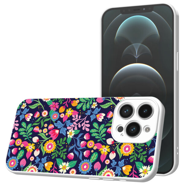 iPhone 12 Pro Max telefoonhoesje met bloemen opdruk wit (1)