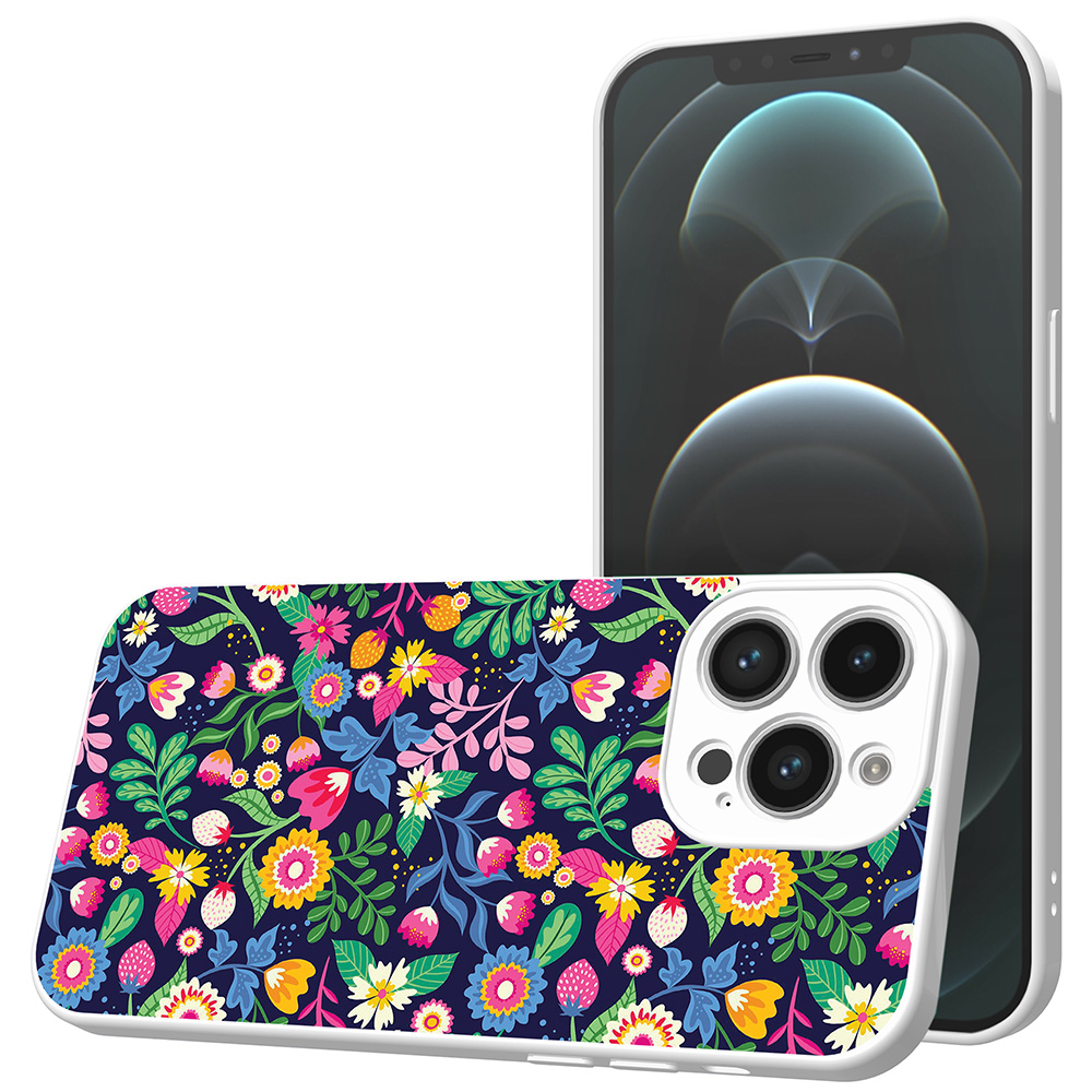 iPhone 12 Pro Max telefoonhoesje met bloemen opdruk wit (1)