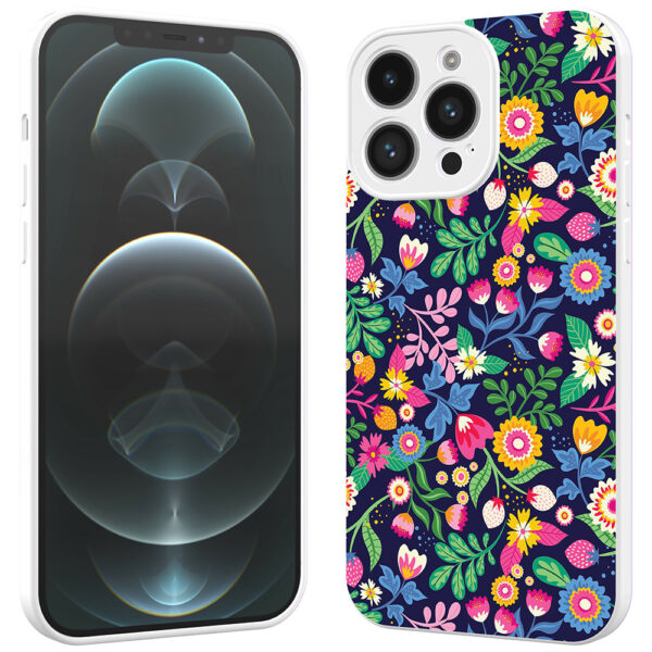 iPhone 12 Pro Max telefoonhoesje met bloemen opdruk wit (2)