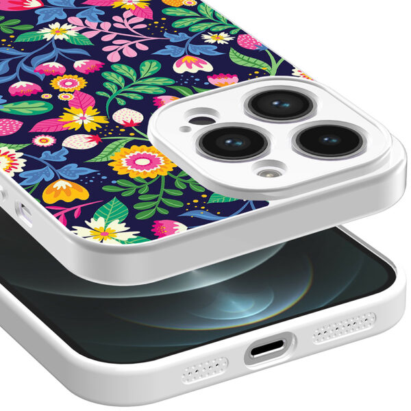 iPhone 12 Pro Max telefoonhoesje met bloemen opdruk wit (3)
