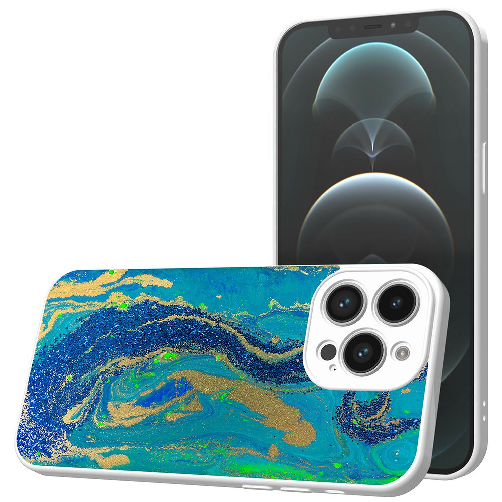 iPhone 12 Pro Max telefoonhoesje met goud blauw marmer opdruk wit (1)