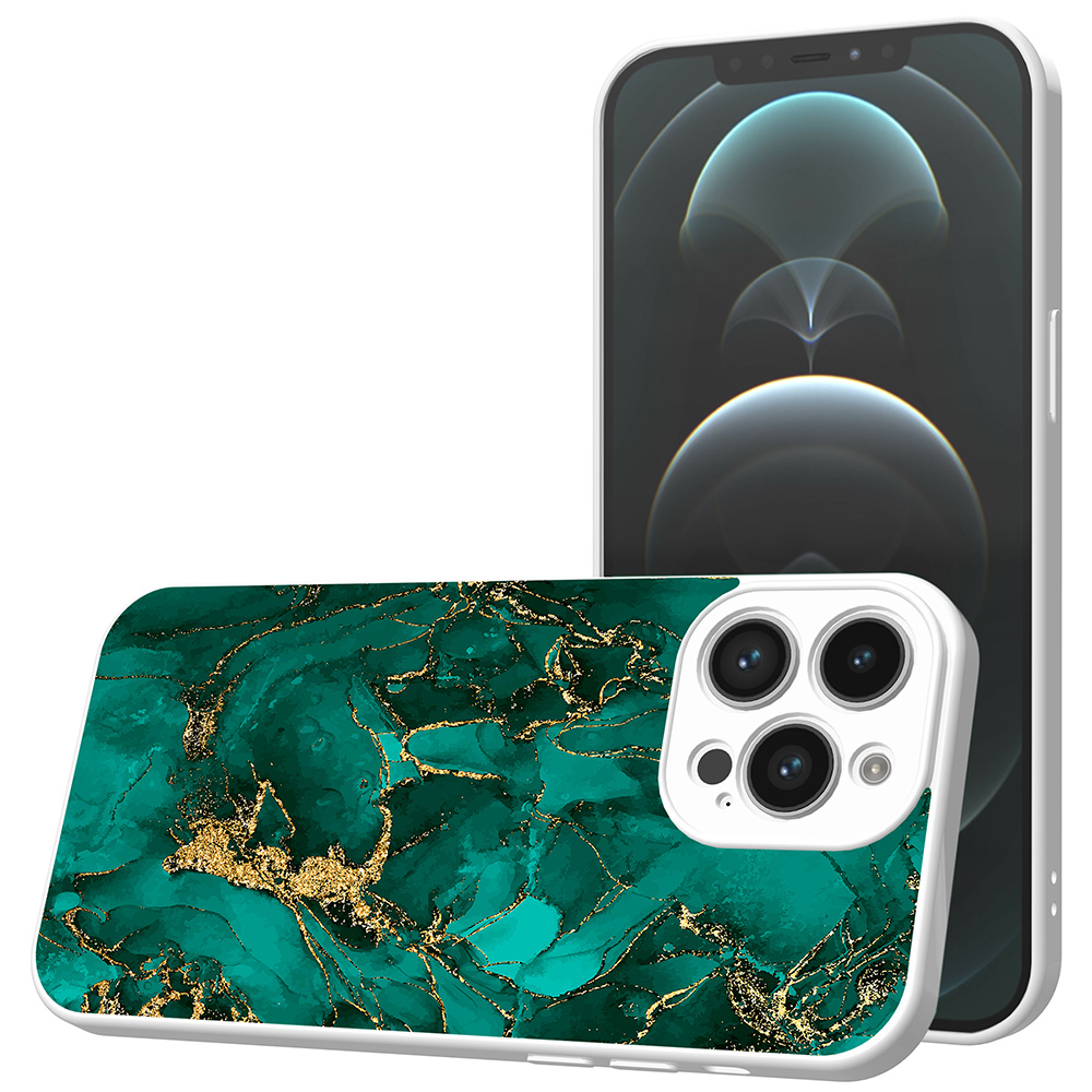 iPhone 12 Pro Max telefoonhoesje met goud groen marmer opdruk wit (1)
