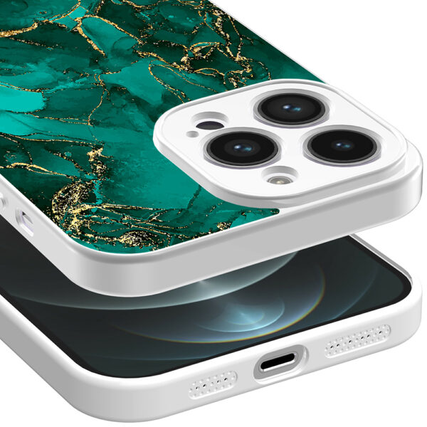 iPhone 12 Pro Max telefoonhoesje met goud groen marmer opdruk wit (3)