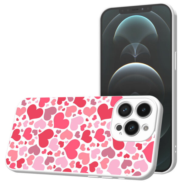iPhone 12 Pro Max telefoonhoesje met hartjes opdruk wit (1)