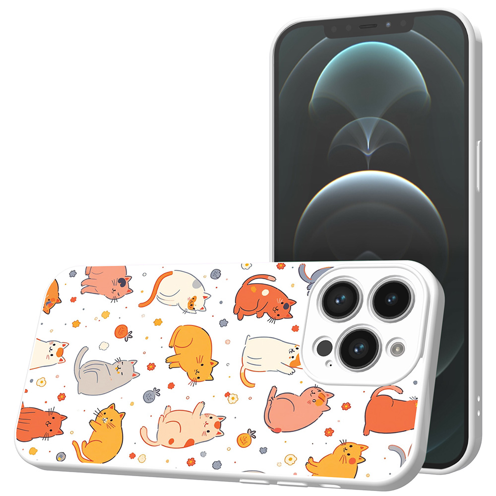 iPhone 12 Pro Max telefoonhoesje met katten en poezen opdruk wit (1)