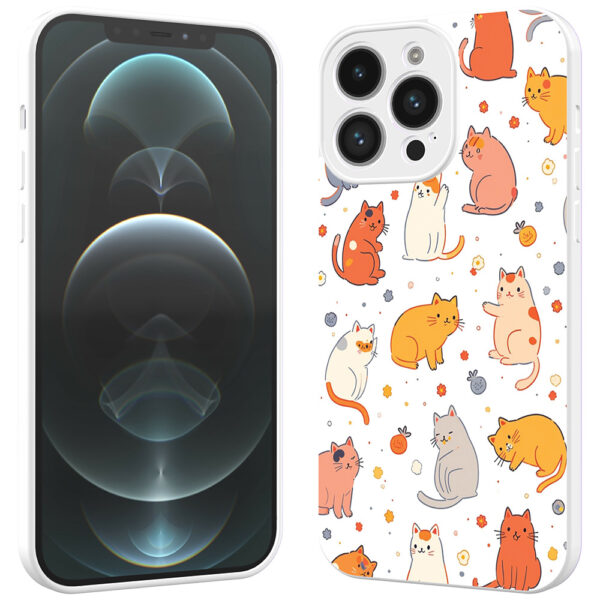 iPhone 12 Pro Max telefoonhoesje met katten en poezen opdruk wit (2)