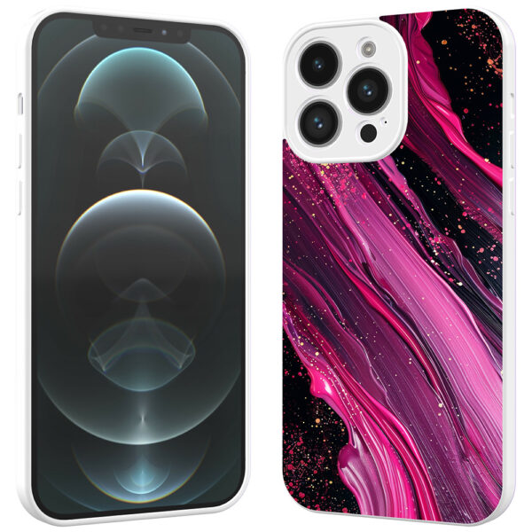 iPhone 12 Pro Max telefoonhoesje met paars roze marmer opdruk wit (2)
