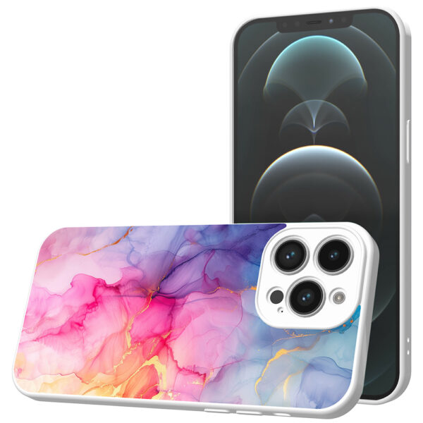 iPhone 12 Pro Max telefoonhoesje met regenboog marmer opdruk wit (1)