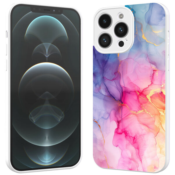 iPhone 12 Pro Max telefoonhoesje met regenboog marmer opdruk wit (2)