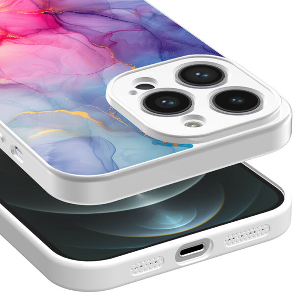 iPhone 12 Pro Max telefoonhoesje met regenboog marmer opdruk wit (3)