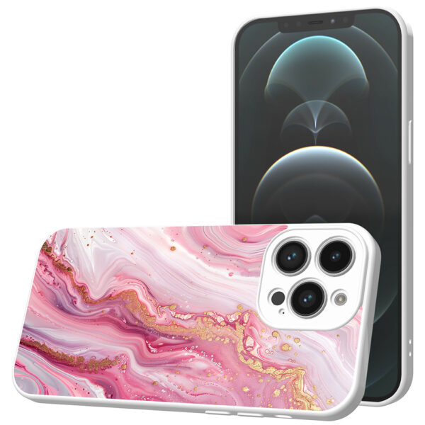 iPhone 12 Pro Max telefoonhoesje met roze marmer opdruk wit (1)