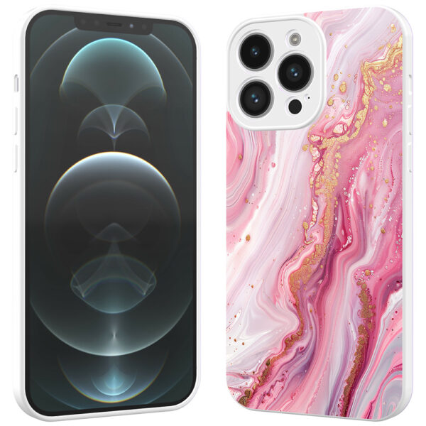 iPhone 12 Pro Max telefoonhoesje met roze marmer opdruk wit (2)