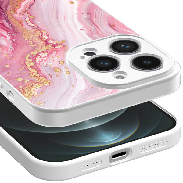 iPhone 12 Pro Max telefoonhoesje met roze marmer opdruk wit (3)