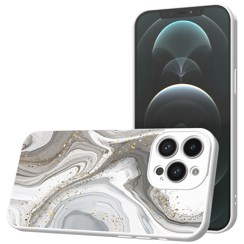 iPhone 12 Pro Max telefoonhoesje met zilver marmer opdruk wit (1)