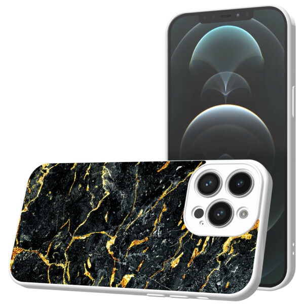 iPhone 12 Pro Max telefoonhoesje met zwart goud marmer opdruk wit (1)