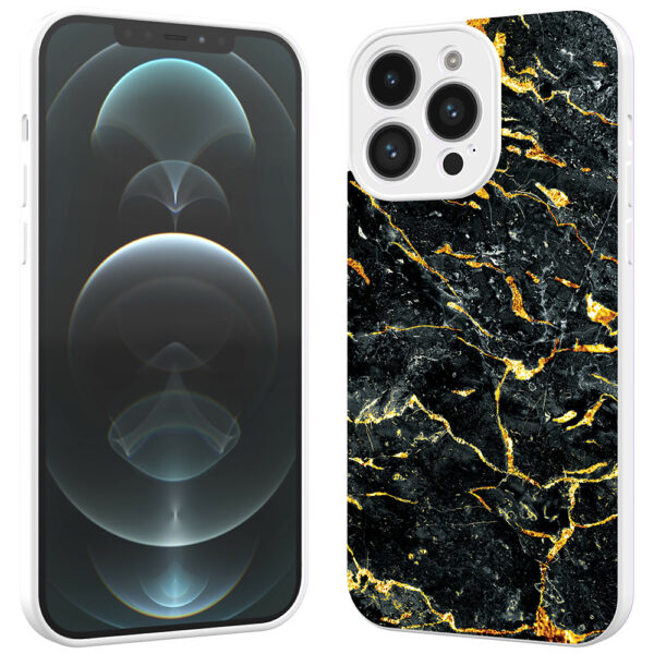 iPhone 12 Pro Max telefoonhoesje met zwart goud marmer opdruk wit (2)