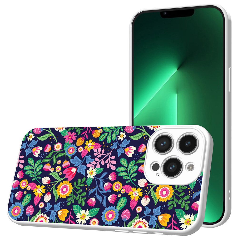 iPhone 13 Pro Max telefoonhoesje met bloemen opdruk wit (1)