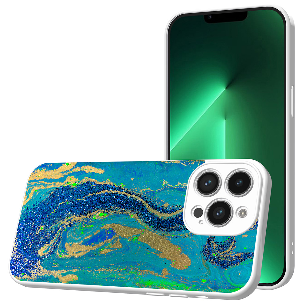 iPhone 13 Pro Max telefoonhoesje met goud blauw marmer opdruk wit (1)