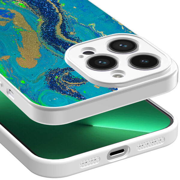 iPhone 13 Pro Max telefoonhoesje met goud blauw marmer opdruk wit (5)