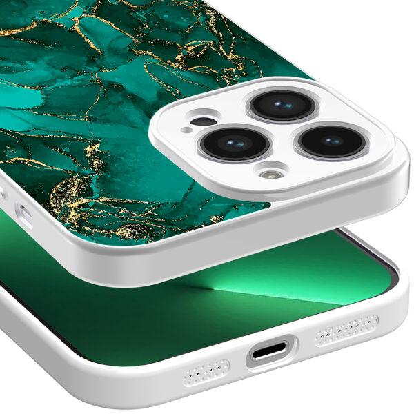 iPhone 13 Pro Max telefoonhoesje met goud groen marmer opdruk wit (5)