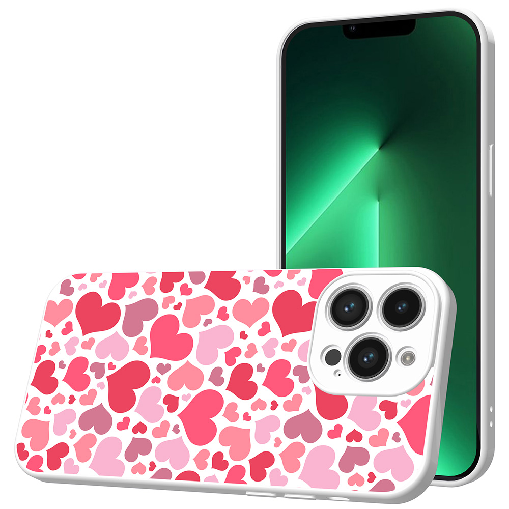 iPhone 13 Pro Max telefoonhoesje met hartjes opdruk wit (1)