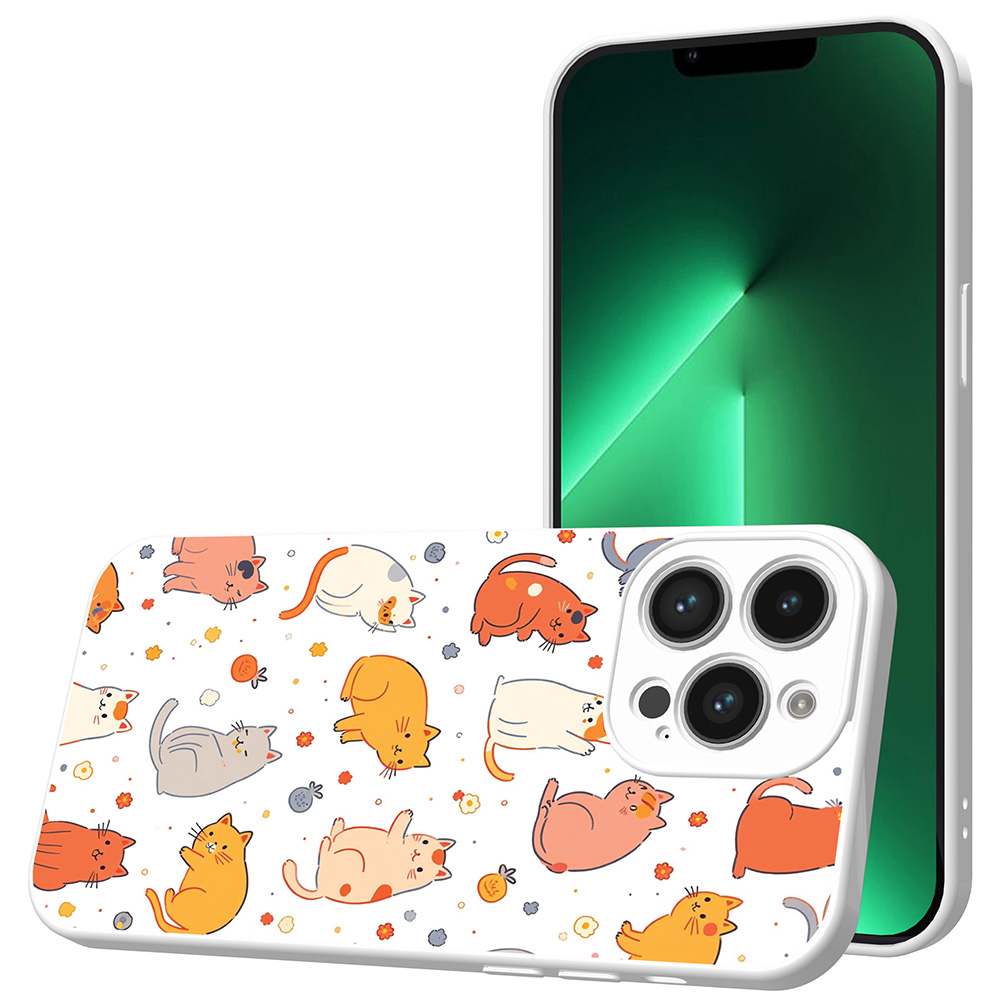 iPhone 13 Pro Max telefoonhoesje met katten en poezen opdruk wit (1)