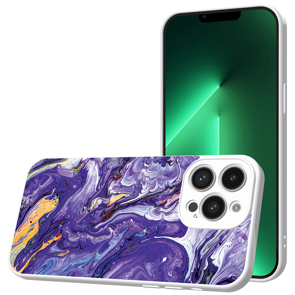 iPhone 13 Pro Max telefoonhoesje met paars goud marmer opdruk wit (1)