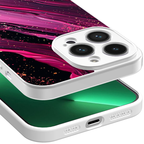 iPhone 13 Pro Max telefoonhoesje met paars roze marmer opdruk wit (5)