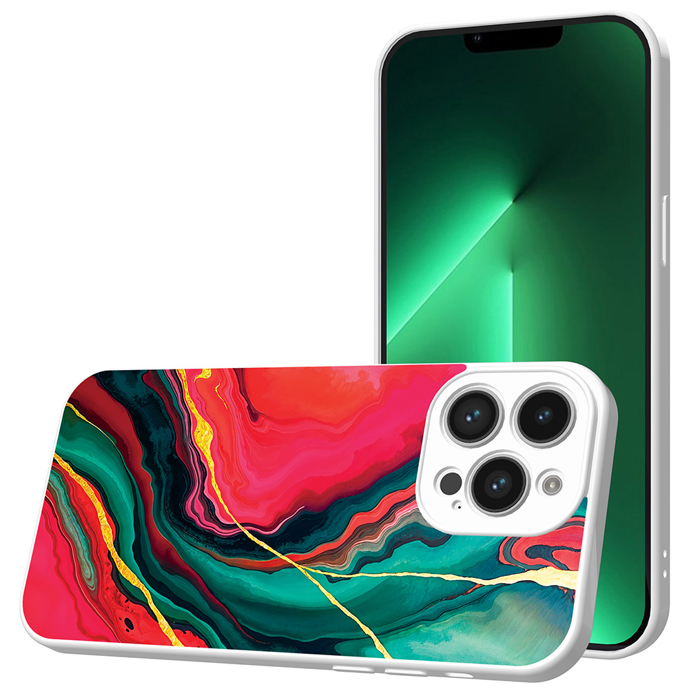 iPhone 13 Pro Max telefoonhoesje met rood groen marmer opdruk wit (1)