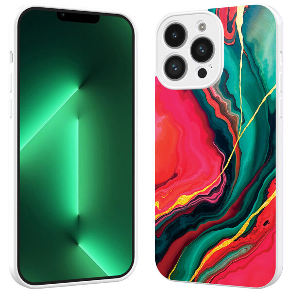 iPhone 13 Pro Max telefoonhoesje met rood groen marmer opdruk wit (3)
